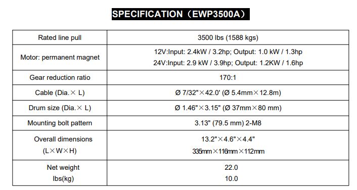 Runva Winch 3,500lbs(1,588kg) 12V with Steel Cable - Image 3