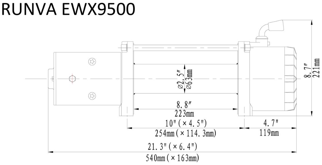 Runva Winch 9,500lbs(4,309kg) 12V with Steel Cable - Image 2