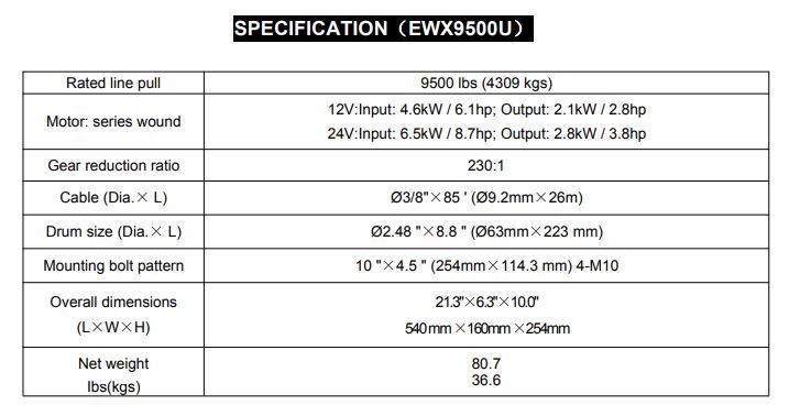 Runva Winch 9,500lbs(4,309kg) 12V with Steel Cable - Image 4